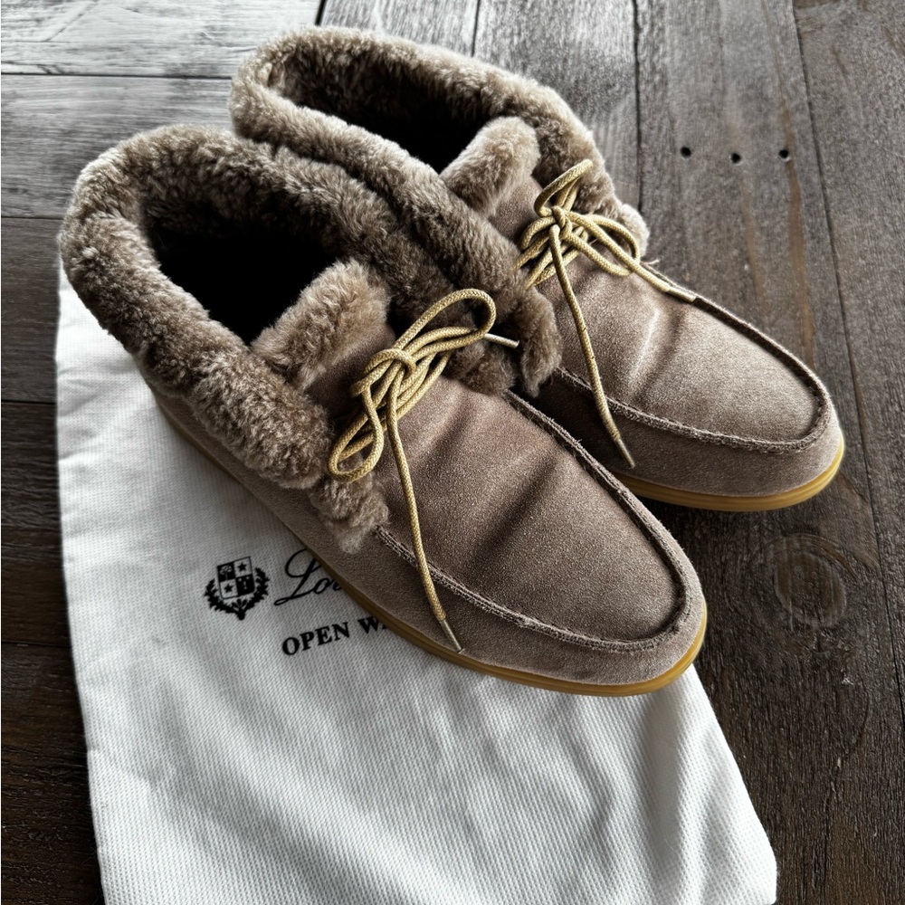 Tan Suede Fur-Lined Loafers